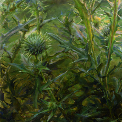 ''Thistle Series'', one of 28 panels, oil, private collection